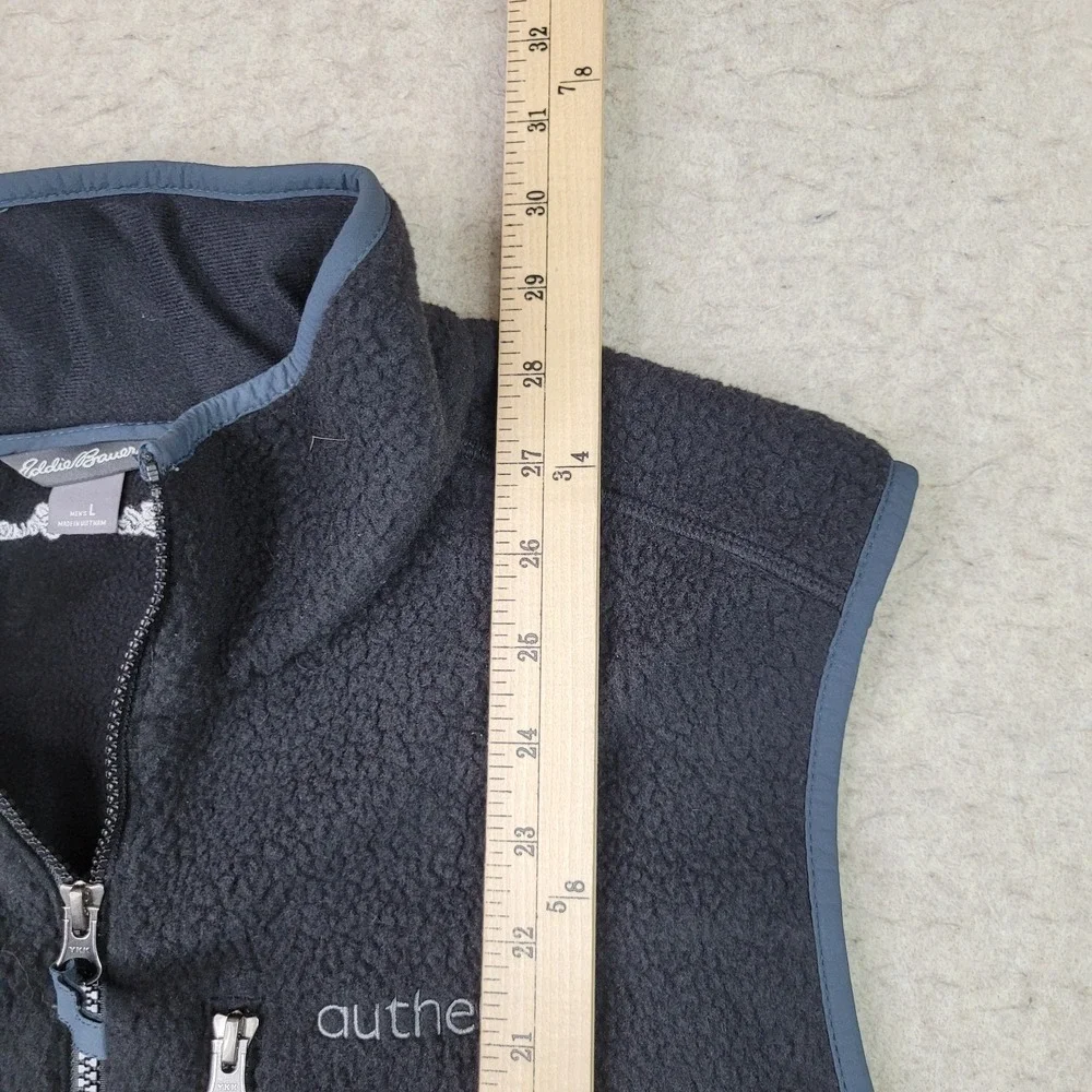 Eddie Bauer Men's L Large Sleeveless Full Zip Up Outdoor Fleece Vest Black Logo